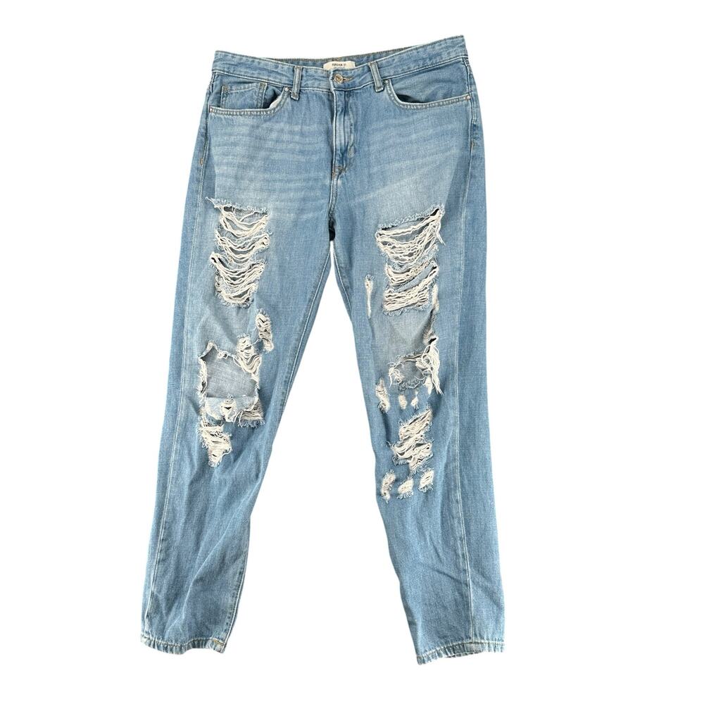 Forever 21 Distressed High Waisted Straight Leg Mom Jeans Size 31 inch waist